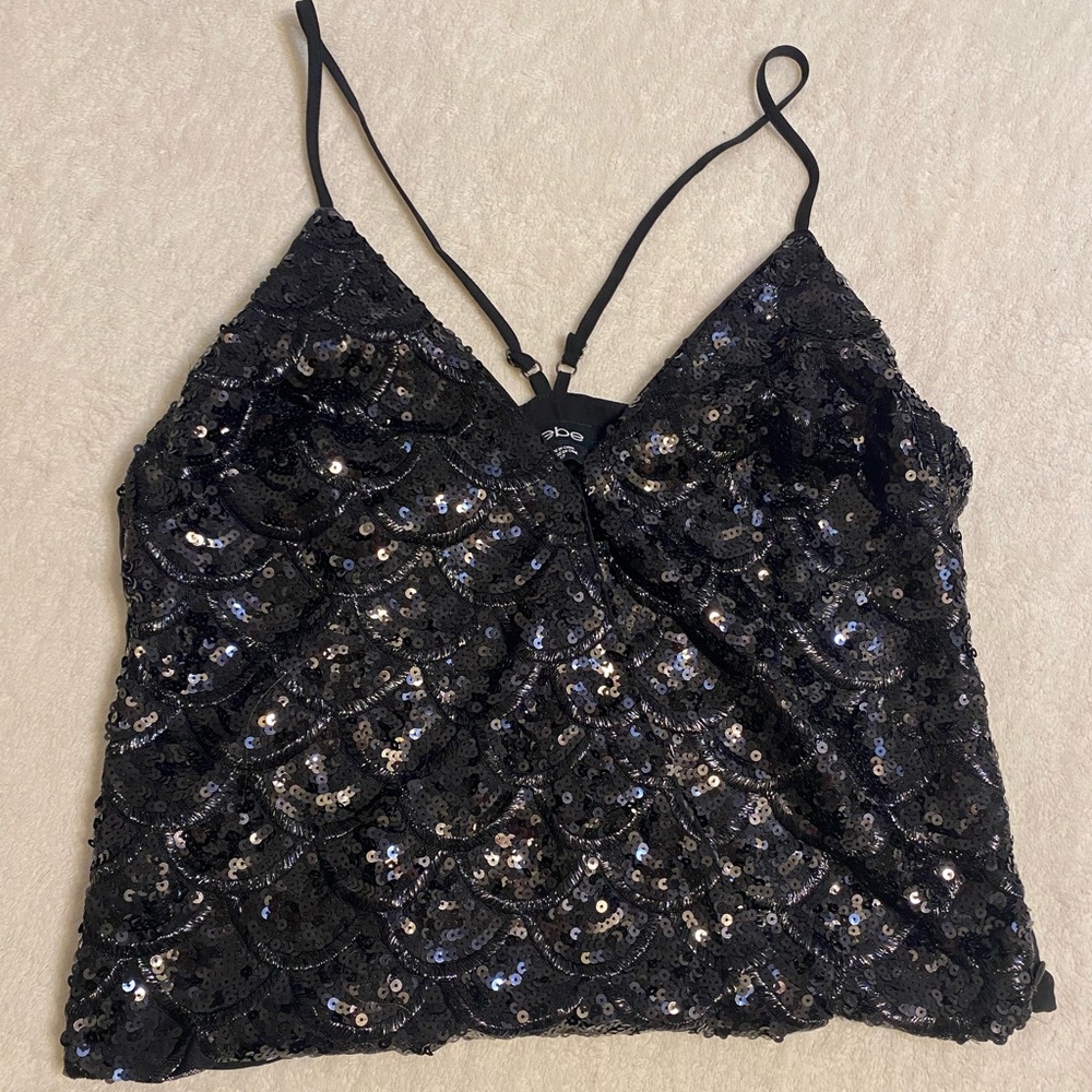 bebe Shimmering Black Sequin Camisole